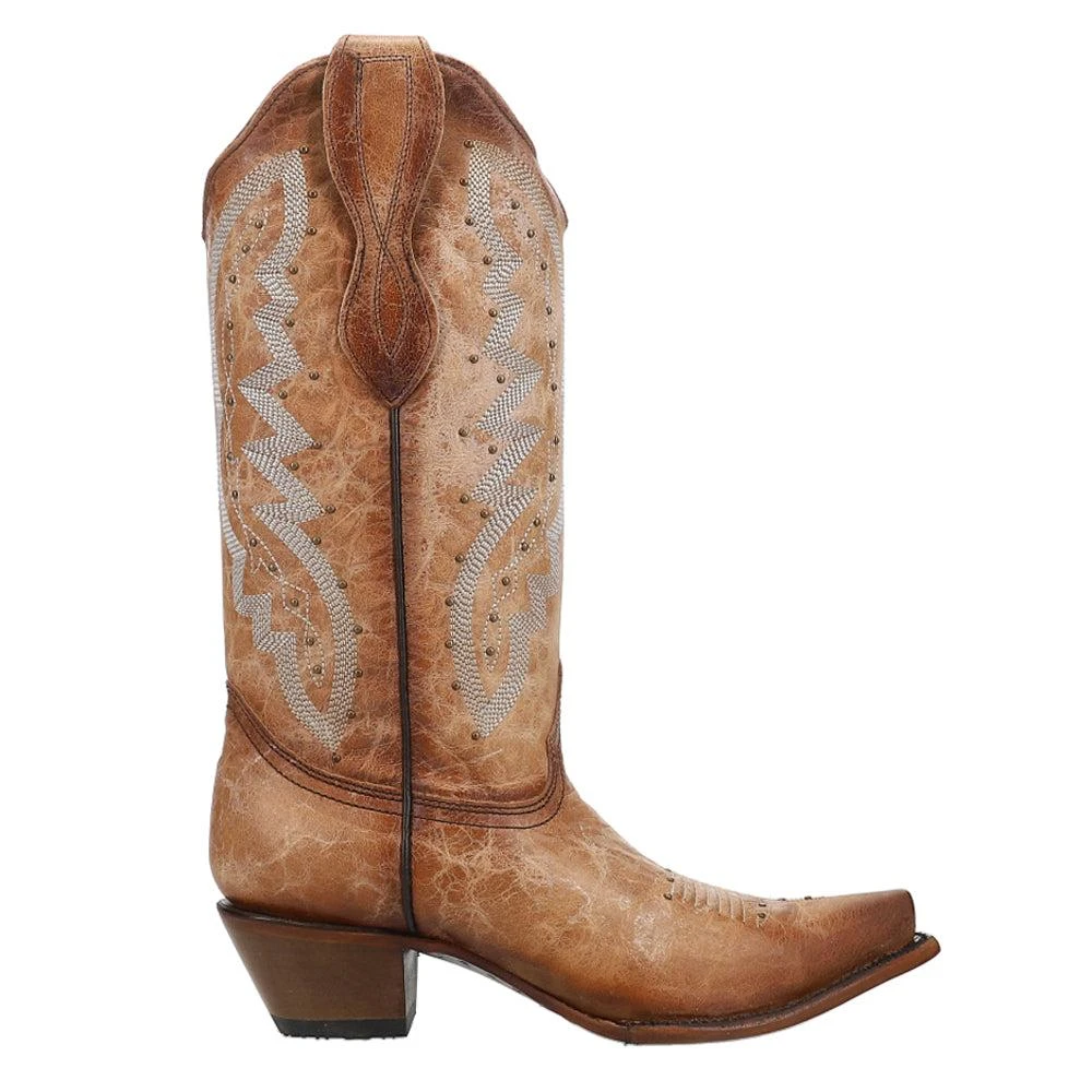 Circle G by Corral Brown Embroidered Studded Snip Toe Cowboy Boots