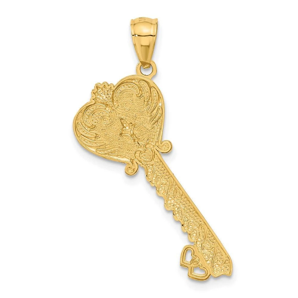 Diamond2Deal 14k Yellow Gold White Rhodium Polished I LOVE YOU Filigree Heart Key Charm 3