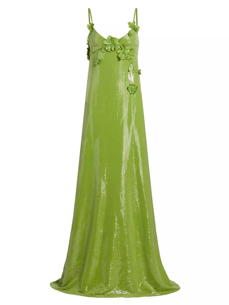 Oscar de la Renta Sequined Floral Appliqué Jersey Gown 1