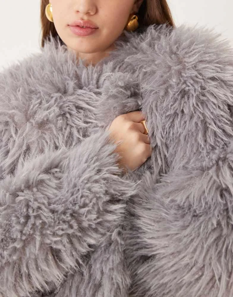 ASOS ASOS DESIGN faux mongolian fur jacket in grey 3