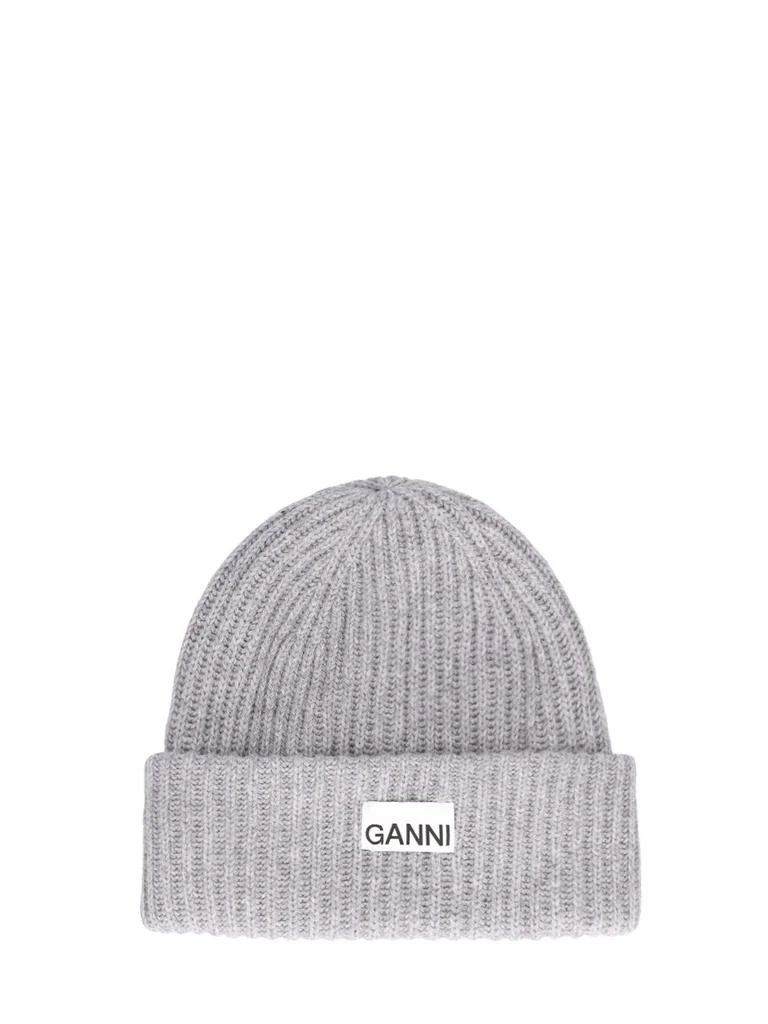 Ganni Structured Rib Knit Wool Beanie 1