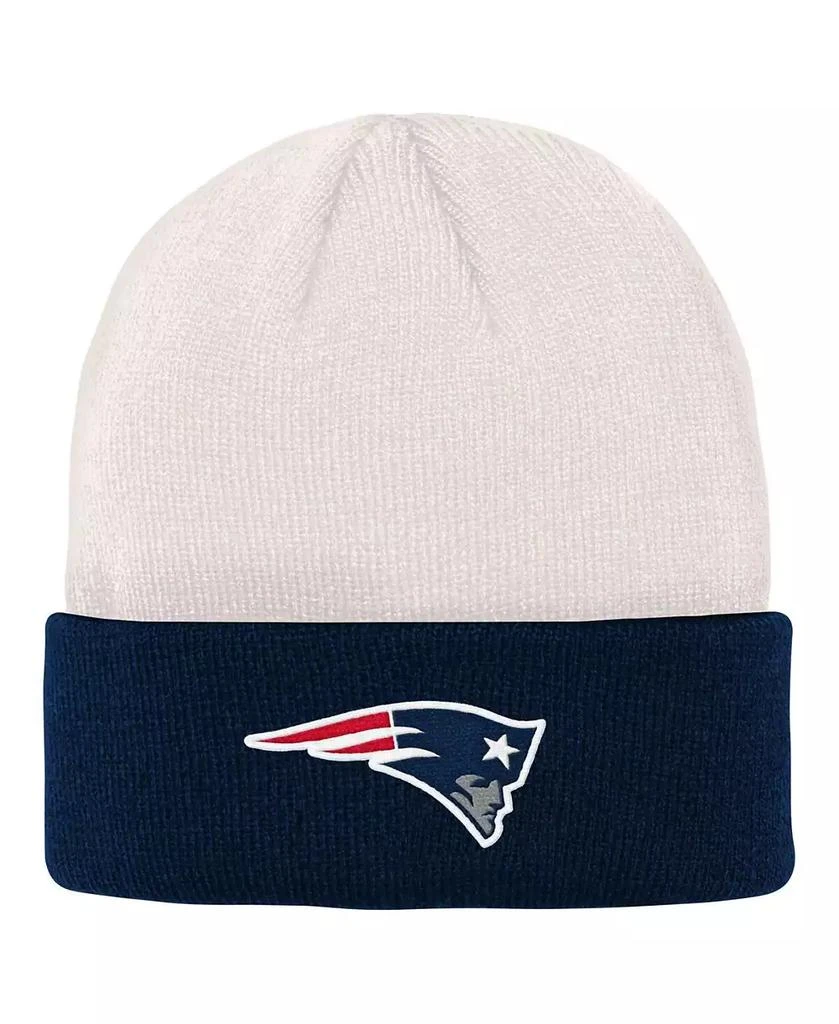 Outerstuff Big Boys and Girls Cream, Navy New England Patriots Bone Cuffed Knit Hat 1