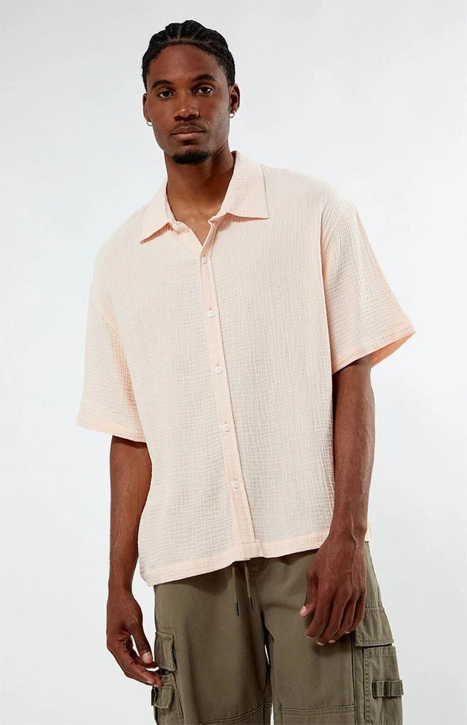 PacSun Pink Cropped Boxy Gauze Camp Shirt 1