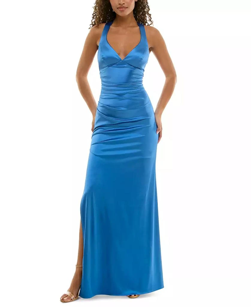 B Darlin Juniors' Strappy-Back Satin Gown, Created for Macy's 1