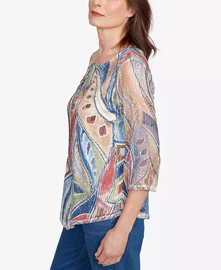 Alfred Dunner Petite El Paso Printed Leaf Textured Top with Necklace