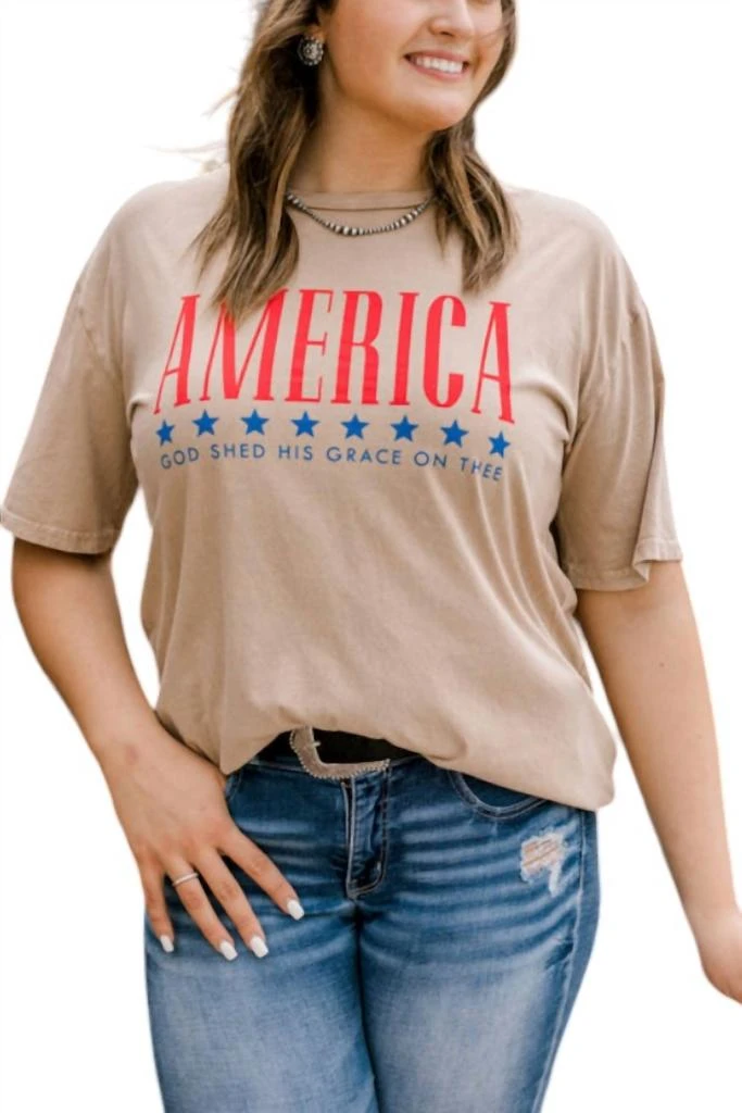 Hrt & Luv Kimberly America Graphic Tee Top In Brown 1
