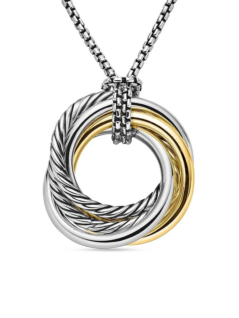 David Yurman Crossover Pendant Necklace in Sterling Silver with 14K Yellow Gold, 28mm 4