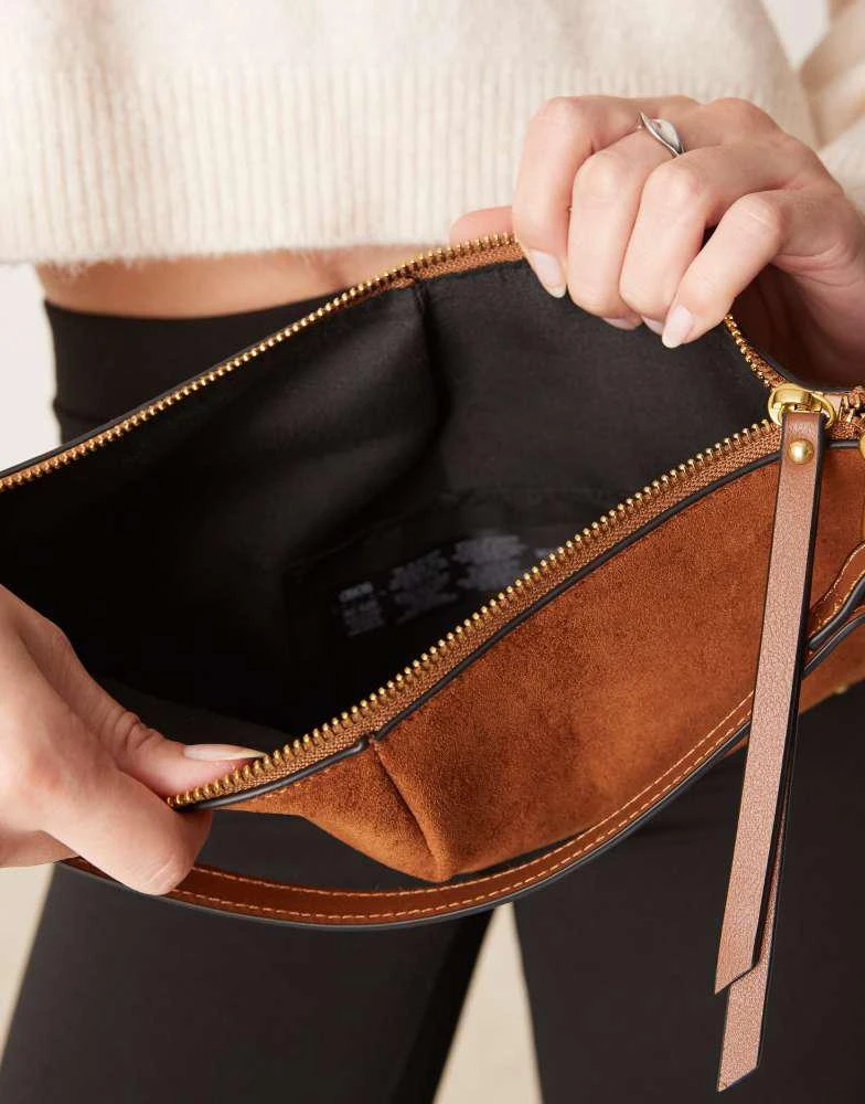 ASOS ASOS DESIGN faux suede scoop studded shoulder bag in tan 4