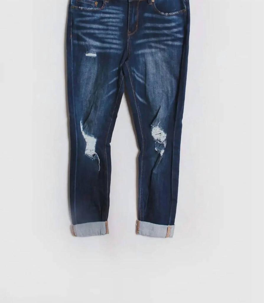 Indigo Rein Indigo Rein - Women’s High Waist Cuff Crop Distressed Jeans