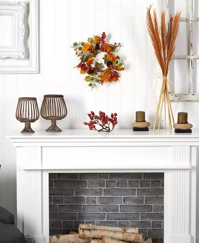 NEARLY NATURAL 6.5" Autumn Hydrangea and Pinecones Artificial Wreath Set, 2 Piece 4