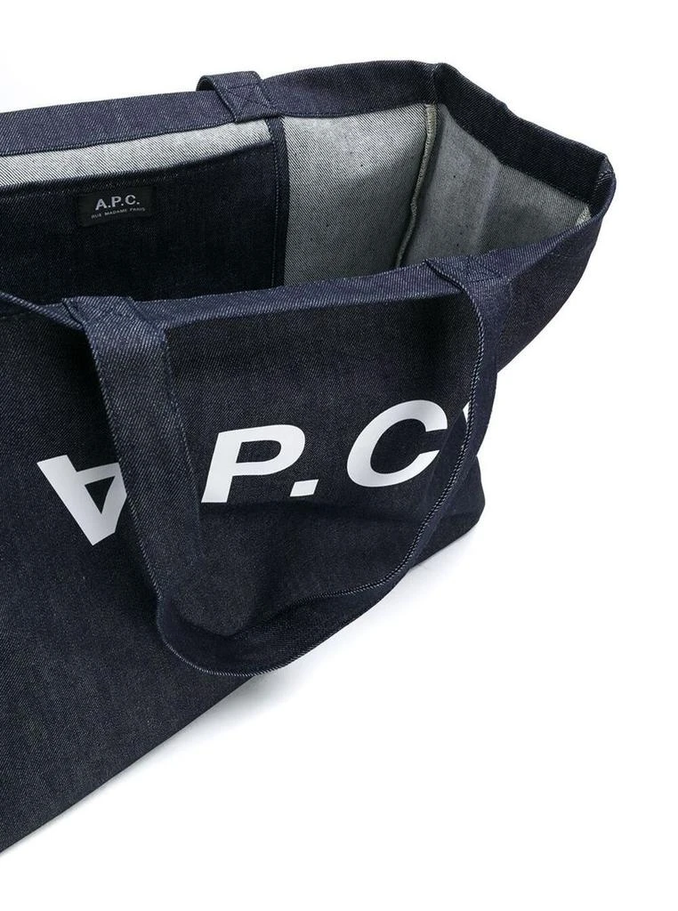 A.P.C. 'Daniela' Blue Tote Bag With Logo Lettering Print On The Front In Denim Woman 3