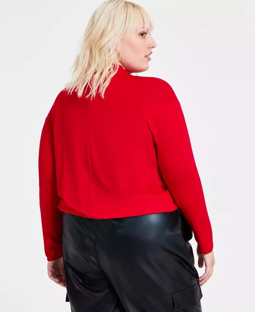 Bar III Trendy Plus Size Mock Neck Blouson Knit Top, Created for Macy's