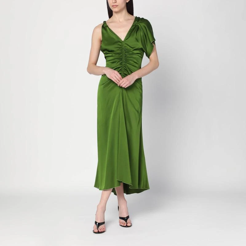 Victoria Beckham Asymmetrical draped seaweed green dress 1