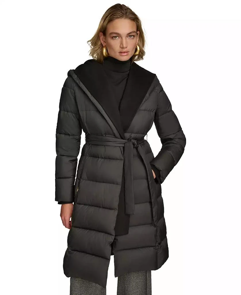 Donna Karan Women's Belted Hooded Puffer Coat 1