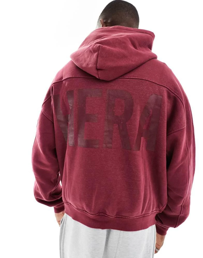 HERA Hera Mens washed graphic hoodie in oxblood 1