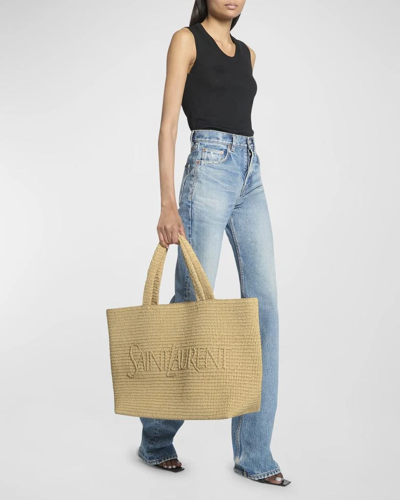 Yves Saint Laurent East-West Logo Raffia Tote Bag 2