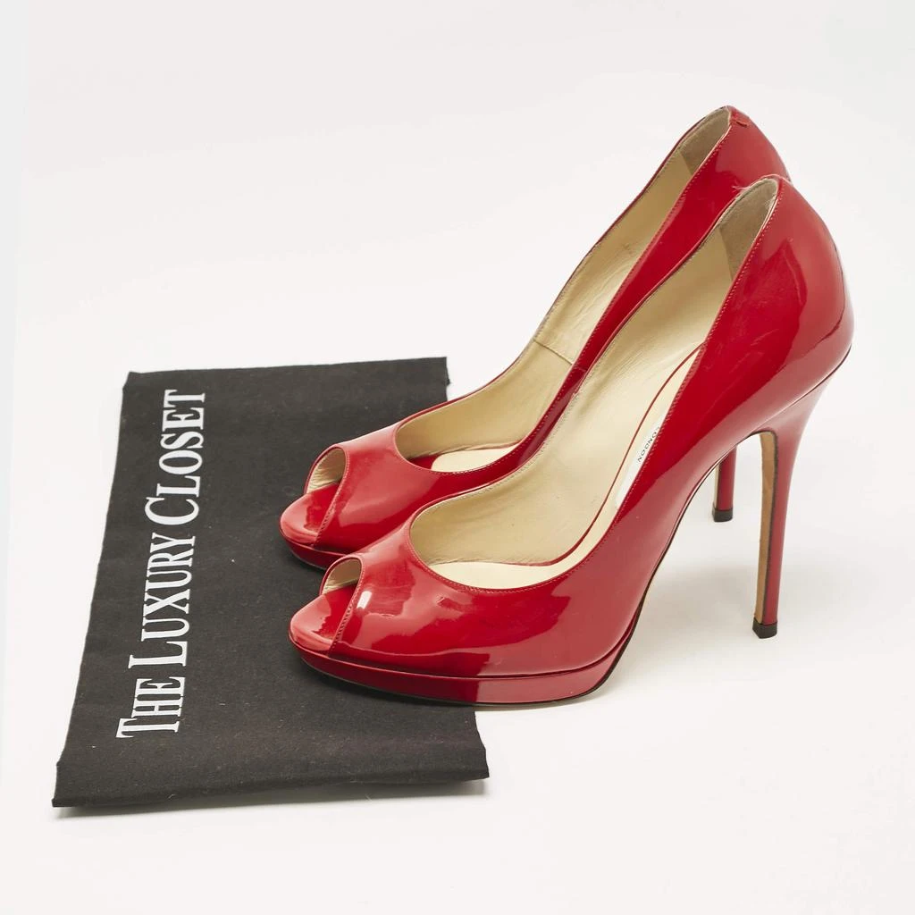 Jimmy Choo Jimmy Choo Red Patent Leather Quiet Peep Toe Pumps Size 38 9