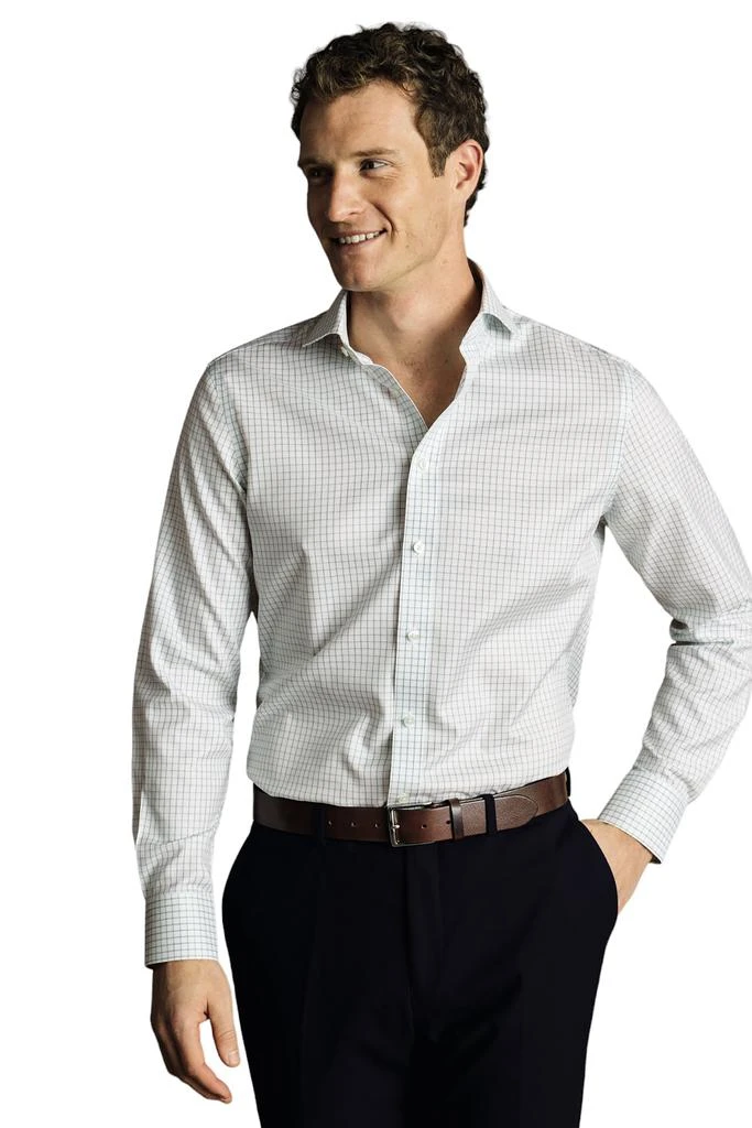 Charles Tyrwhitt Men's Check Non-Iron Twill Cutaway Slim Fit Shirt Single Cuff 6