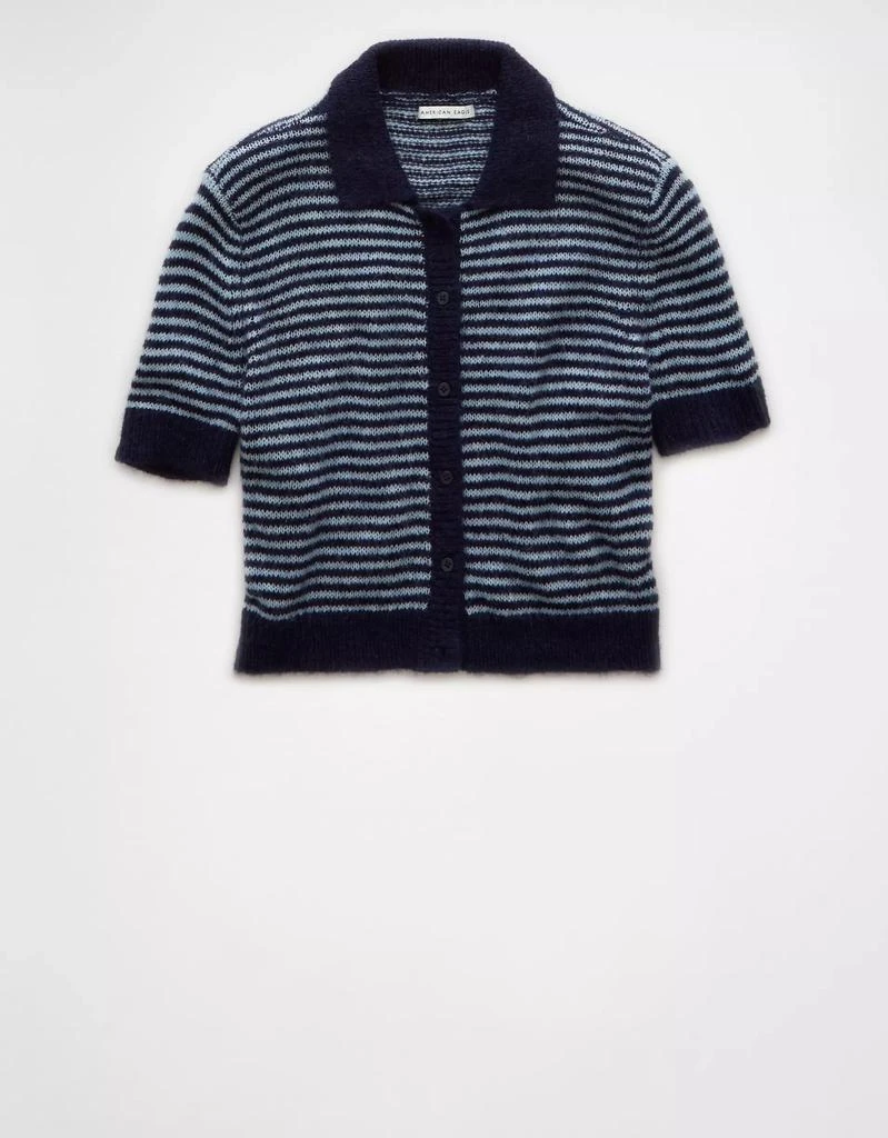 AE AE Striped Button-Up Cropped Sweater Polo Shirt 3