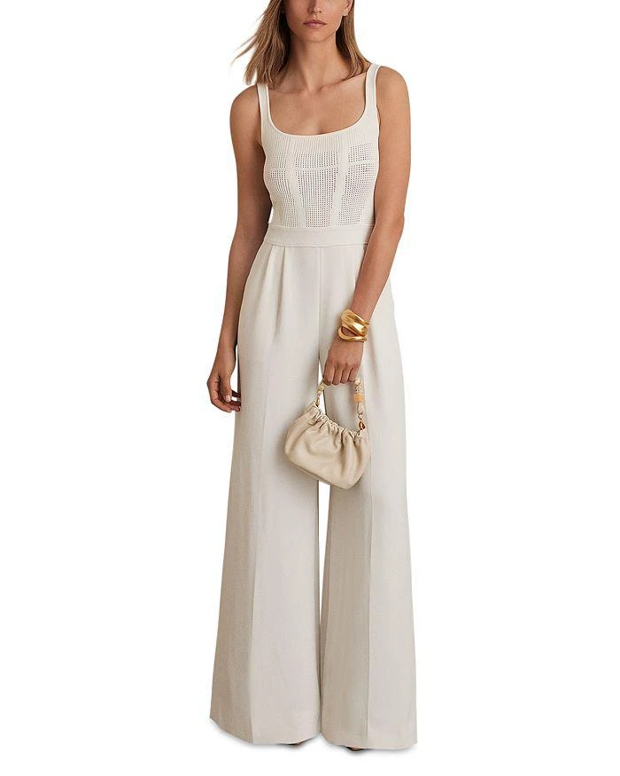 Reiss - Ivory Perforated-knit Wide-leg Jumpsuit, 16