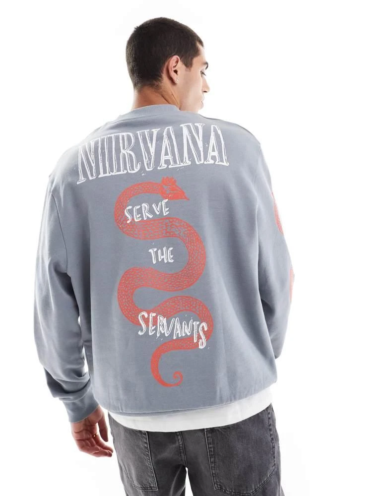 ASOS ASOS DESIGN unisex oversized sweatshirt with Nirvana Serve The Servants prints in grey 4