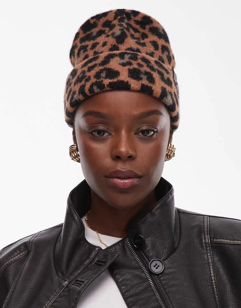 ALL SAINTS AllSaints brushed beanie in leopard print 1