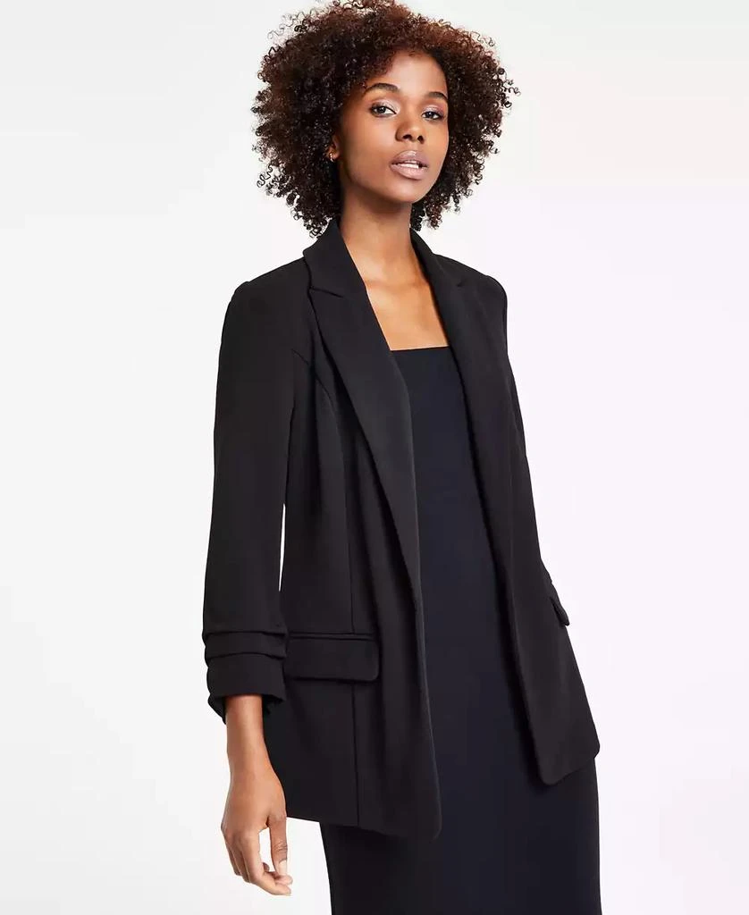 Bar III Women's Notch-Lapel Ruched-Sleeve Open-Front Blazer, Created for Macy's 1