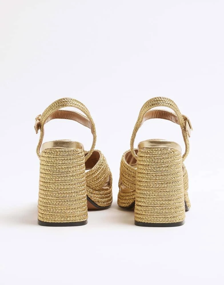 River Island River Island Raffia platform sandals in gold 4