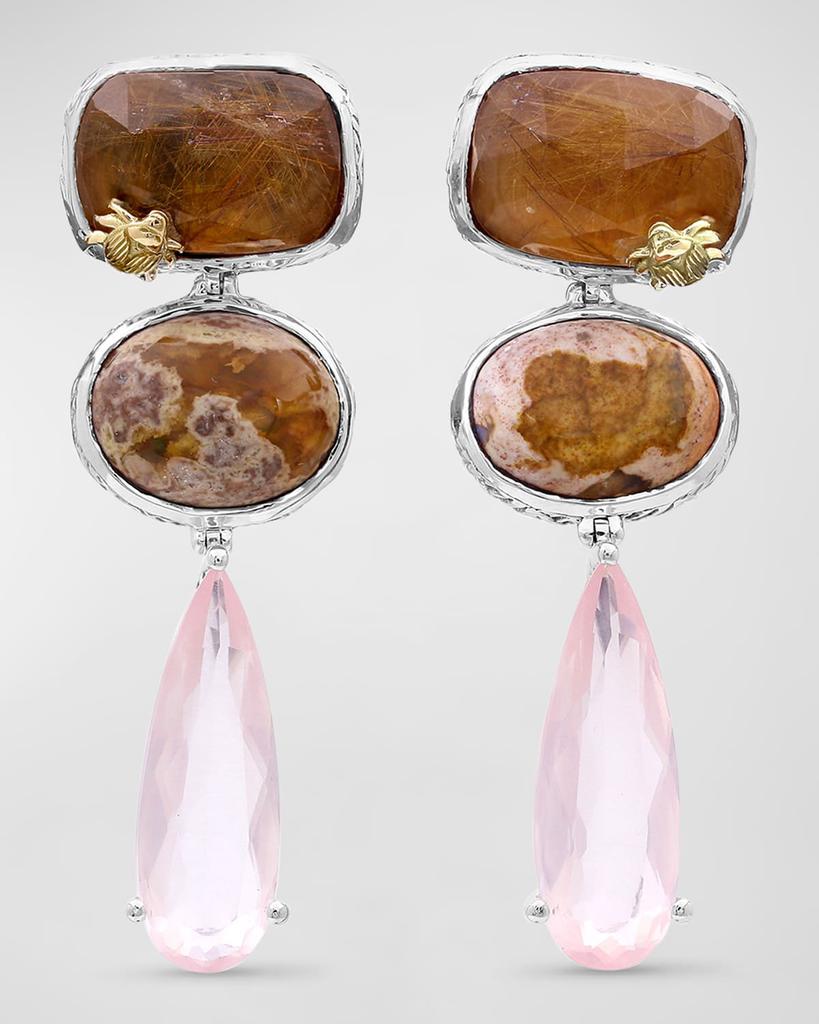 Stephen Dweck Red Hair Rutilated Quartz, Fire Opal and Rose Quartz Earrings