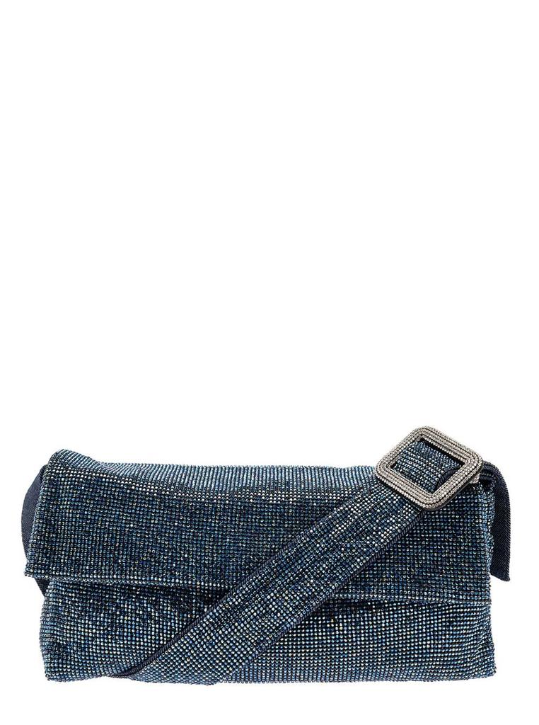 BENEDETTA BRUZZICHES 'Vitty La Grande' Blue Shoulder Bag With Gem Embellishment In Rhinestone Mesh Woman