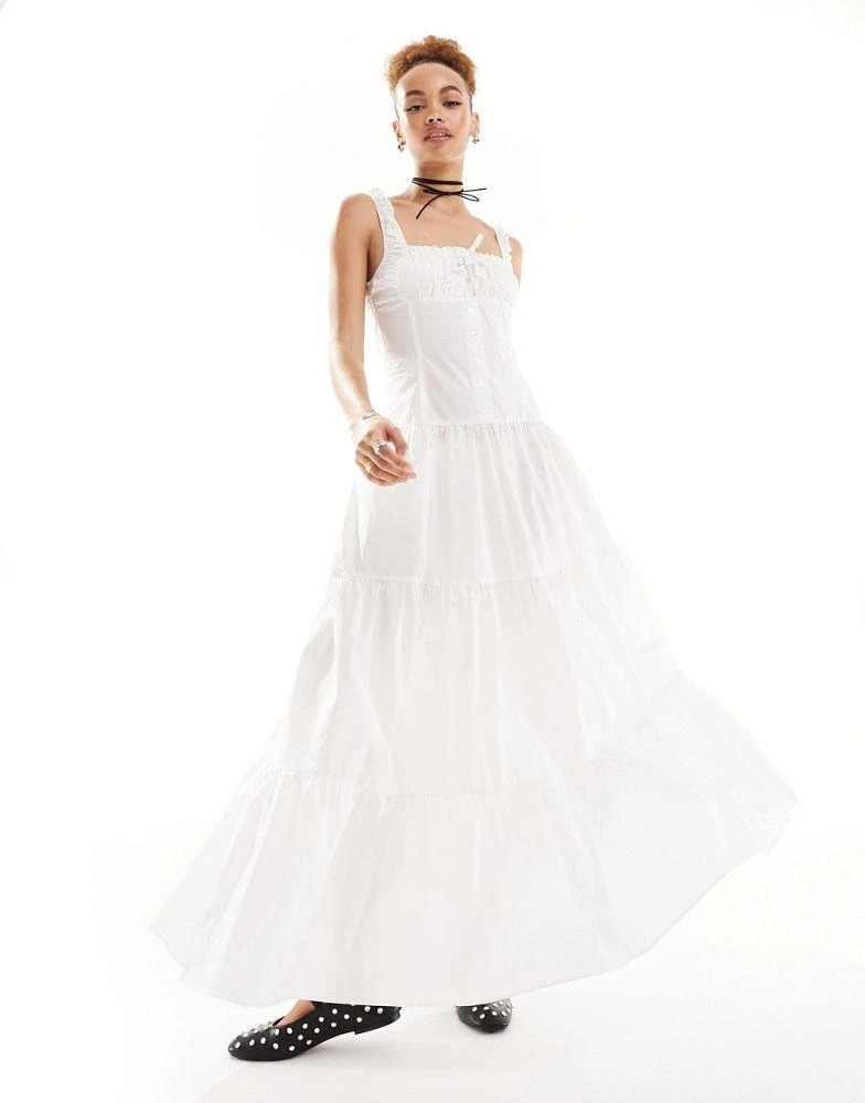 Lioness Lioness milkmaid tiered maxi dress in white 1