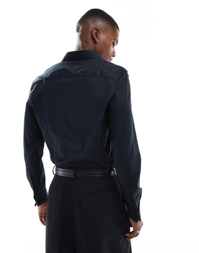 ASOS ASOS DESIGN formal easy iron slim twill shirt with cuff detail in black 4