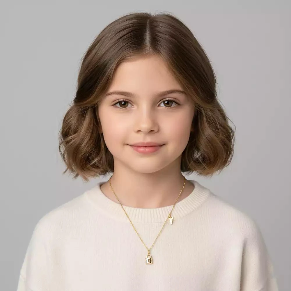 GiGiGirl 14K Gold Plated with Clear Cubic Zirconia Lock 
Key Design Necklace 2