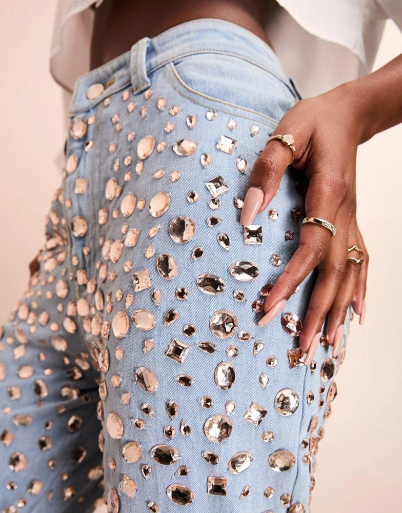 ASOS LUXE ASOS LUXE jewel embellished denim flared jeans in mid wash blue 2