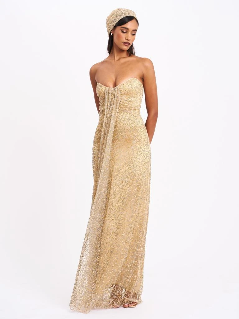 chinese dress ladies Gold V Neck Prom Dress With Rhinestone Beading And Open Lace Back