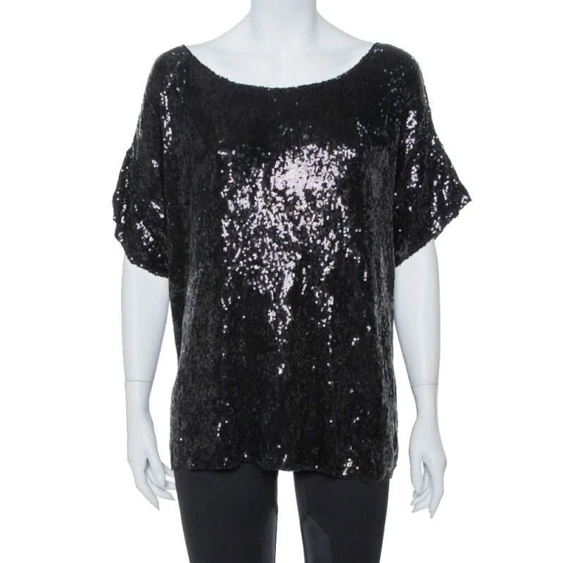 PIERRE BALMAIN Pierre Balmain Black Sequin Embellished Oversized Knit Top M 1