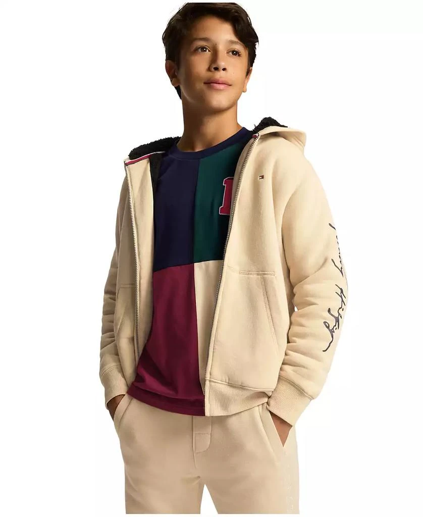 Tommy Hilfiger Big Boys Tommy Script Zip Front Soft Sherpa Hoodie 1