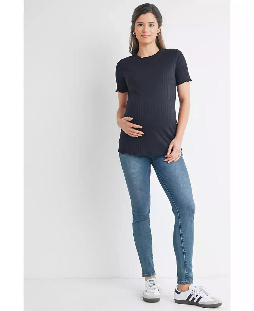 Hello Miz Women
s Maternity Ribbed Crew Neck Short Sleeve Top with Lettuce Hem 4
