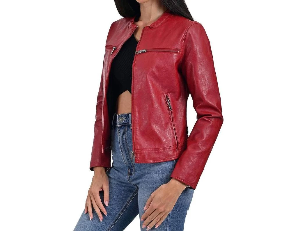 LEE Synthetic Leather Racer Jacket In Red 2