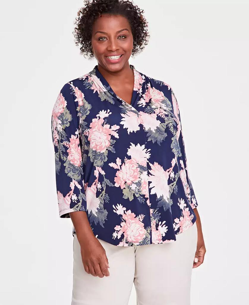 JM Collection Plus Size Vintage Enchantment V-Neck Top, Created for Macy's