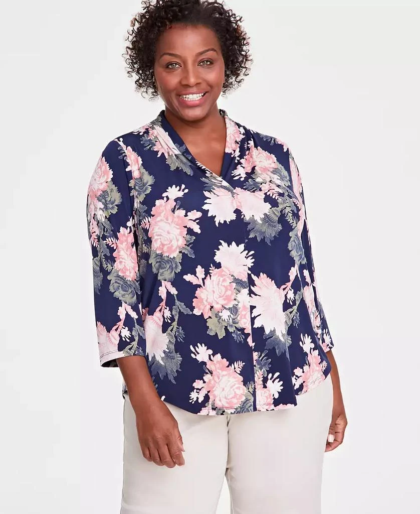 JM Collection Plus Size Vintage Enchantment V-Neck Top, Created for Macy's 1