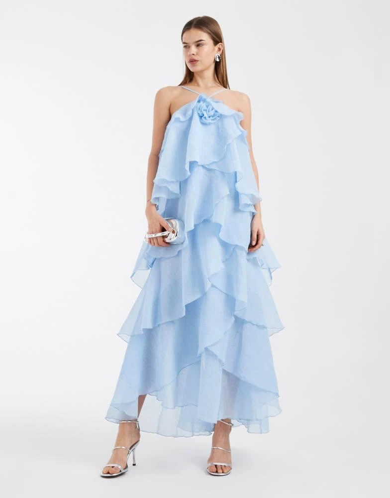 vero moda chiffon dress VERO MODA Vero Moda crinkle chiffon ruffle floral corsage halter neck maxi  dress in blue - Dresses & Skirts - Free Shipping