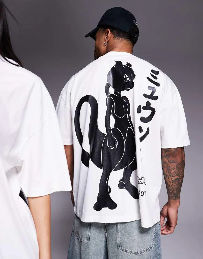 ASOS ASOS DESIGN Pokemon unisex oversized t-shirt with Mewtwo prints in off white 4