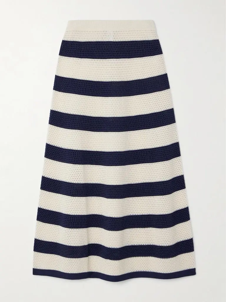 ERES Bayadere Bateau Striped Open-knit Cotton-blend Midi Skirt