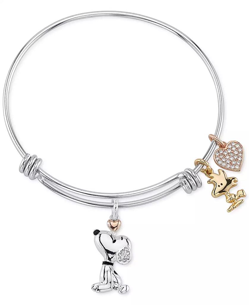 Peanuts Unwritten Snoopy & Woodstock Bangle Bracelet in Stainless Steel with Silver Plated Charms