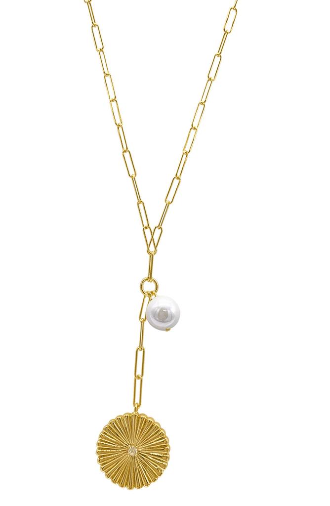 ADORNIA 14K Yellow Gold Vermeil Pearl Drop Y-Necklace