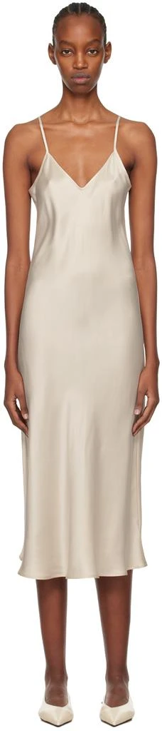 vintage satin dress Vintage Sleeved A-Line V-neck Satin Tea Length Wedding Dress, Champagne / 12