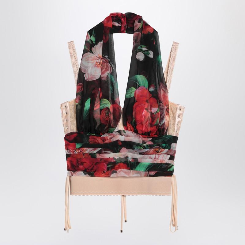 Dolce & Gabbana Dolce & Gabbana Bustier Top In Marquisette And Chiffon With Floral Print