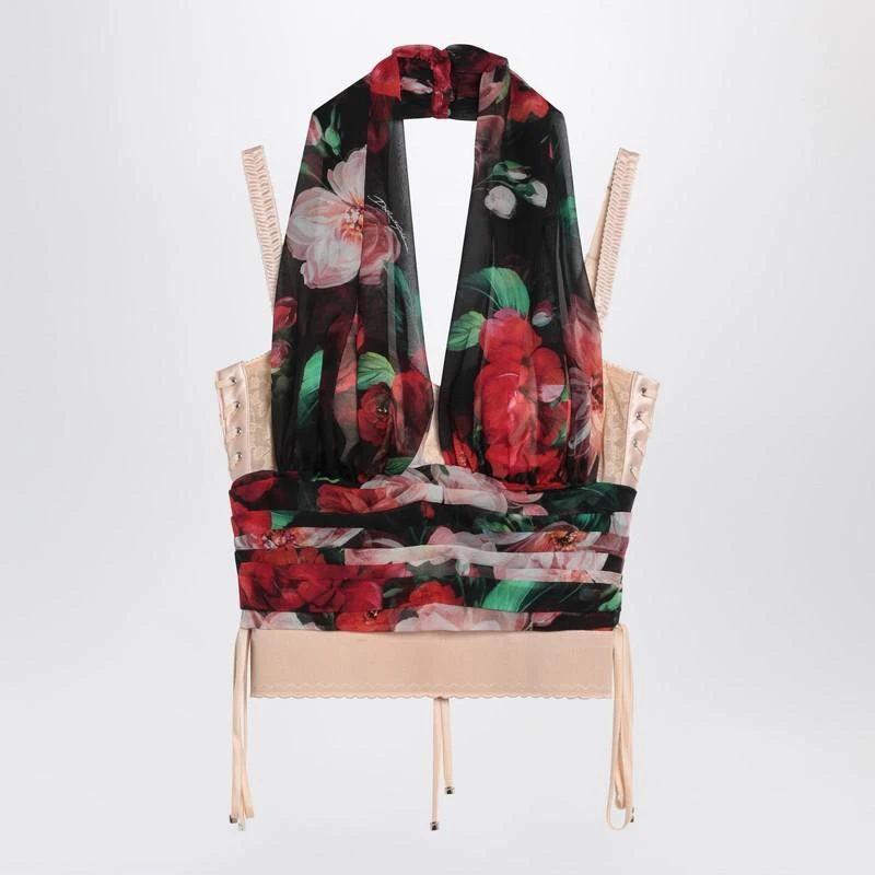 Dolce & Gabbana Dolce & Gabbana Bustier Top In Marquisette And Chiffon With Floral Print 1