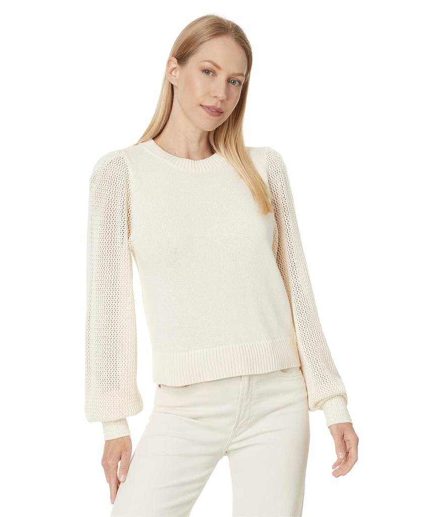 Lilla P Pointelle Sleeve Crewneck Sweater